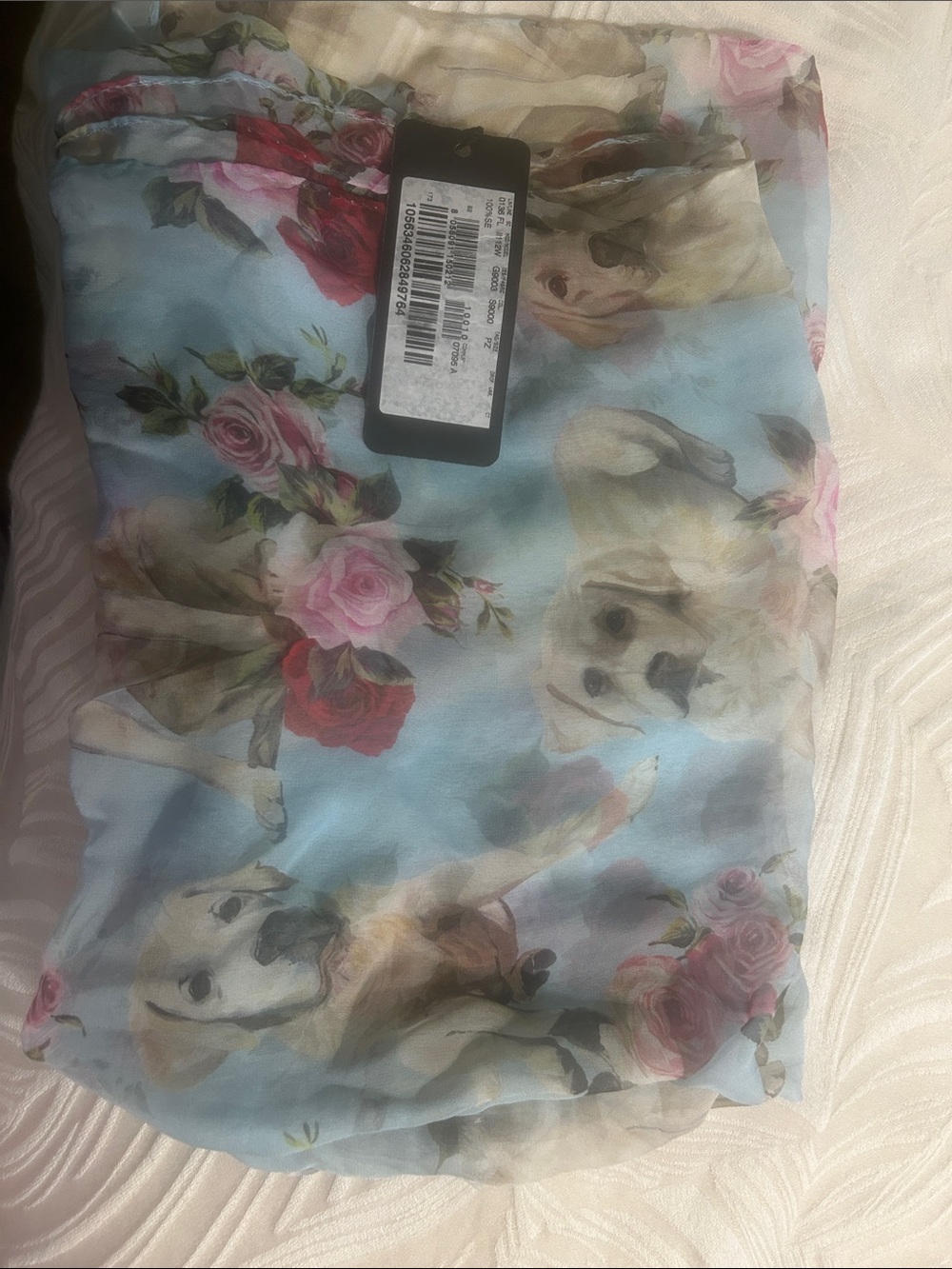 Dolce & Gabbana Light Blue Floral and Dog Print Scarf